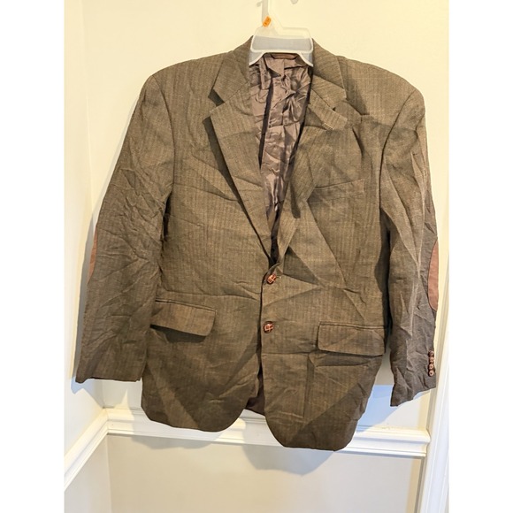 Vtg Ralph Lauren 100% Wool Leather Elbow Patched herringbone-pattern 38D